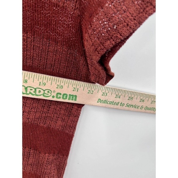 Lush Womens Medium Brown Striped Top Round-Neck Short Sleeves Lace Hem - Picture 2 of 6